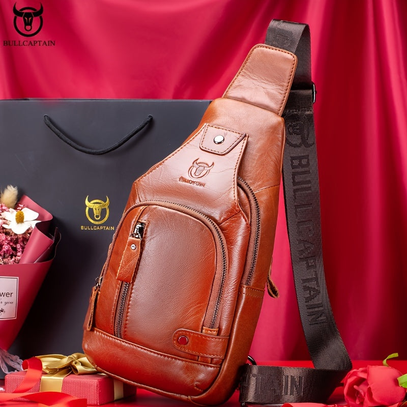 Fashion-Forward Men's Genuine Leather Bag: Adjustable, Spacious & Detailed for All Outings