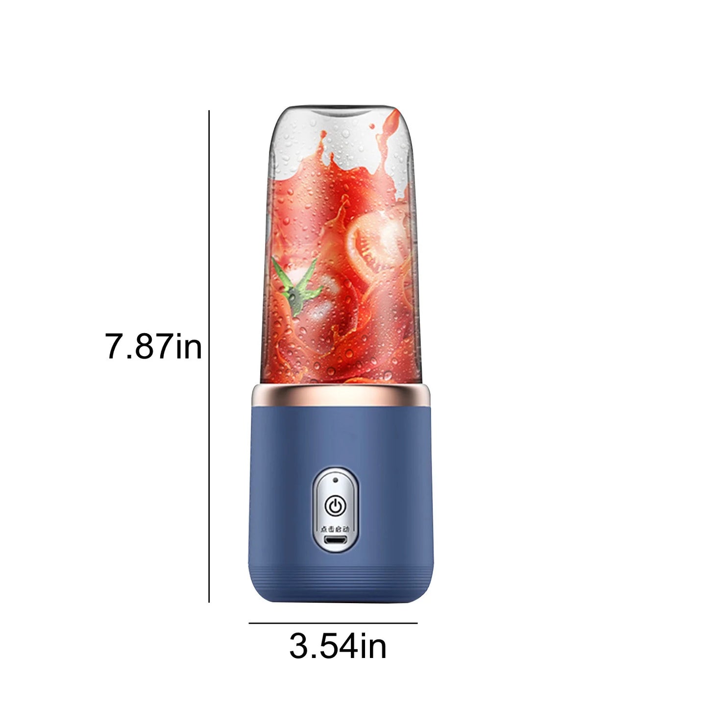 Household Blenders for Fruit and Shakes, Portable Small Electric Mini Blenders, Fruit Juicer USB Rechargeable with 6 Blades, Handheld Blenders for Travel, 7.87" × 3.54", Blue