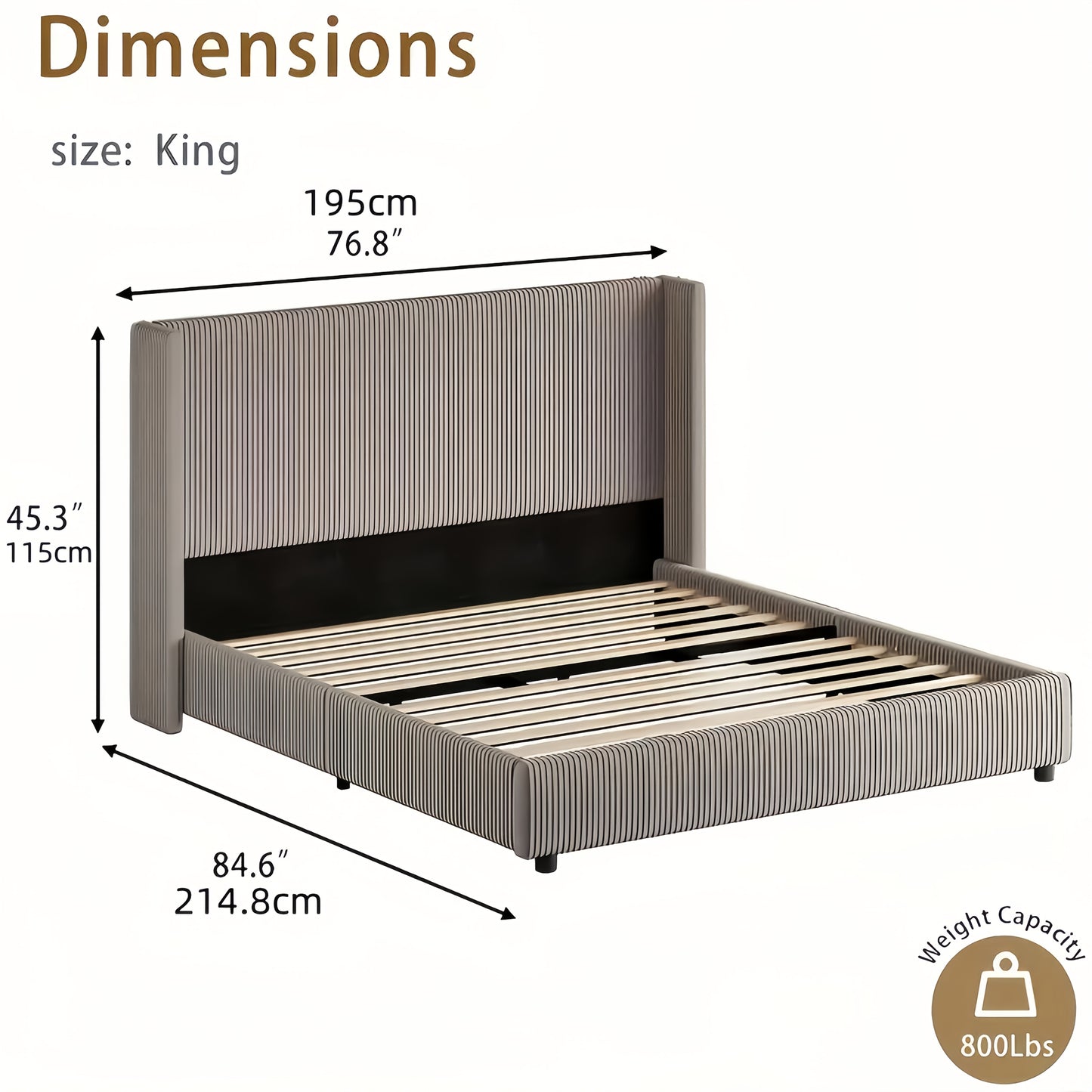 Bedroom Furniture| Elegant Beige Corduroy Upholstered Bed Frame - Soft, Low Profile Platform Bed with Vertical Tufted Headboard, No Box Spring Needed, Easy Assembly, Hardwood Fiber Board, Full Body Support, Bed Accessories