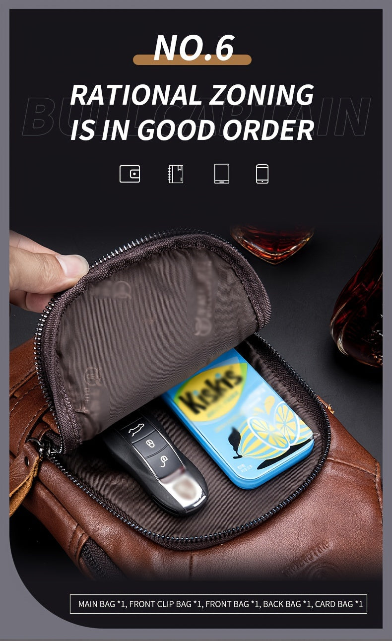 Fashion-Forward Men's Genuine Leather Bag: Adjustable, Spacious & Detailed for All Outings