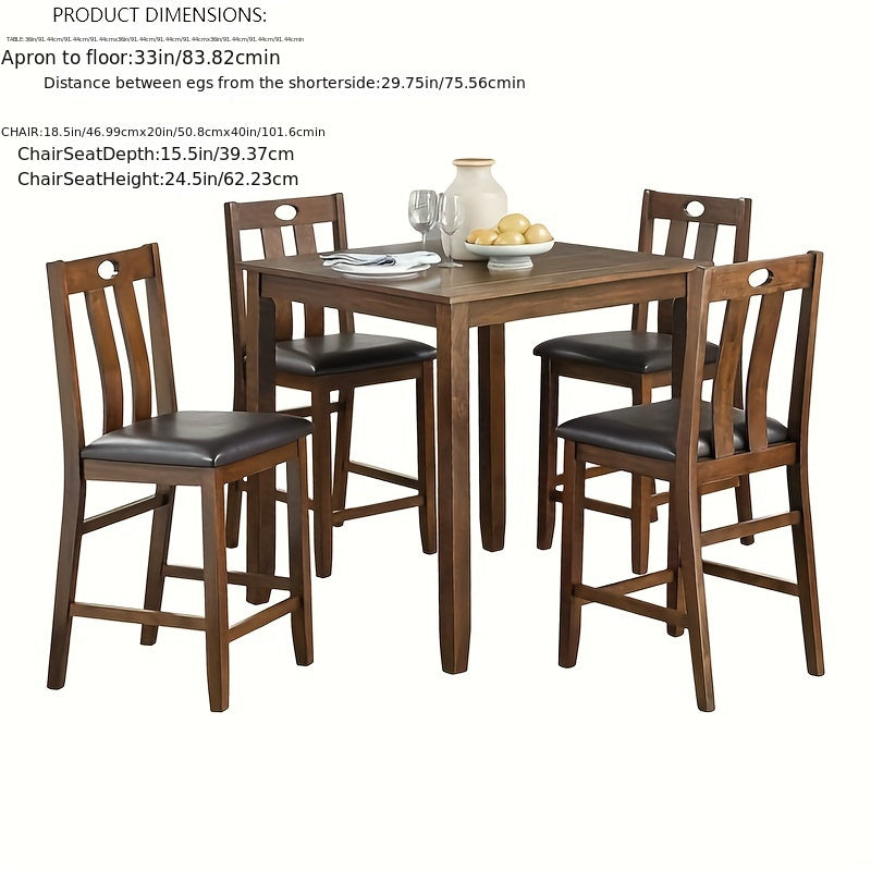 Brown Finish 5pc Counter Height Set Dining Table and 4 Chairs Upholstered Seat Wooden Kitchen Dining Furniture Set Transitional Style
