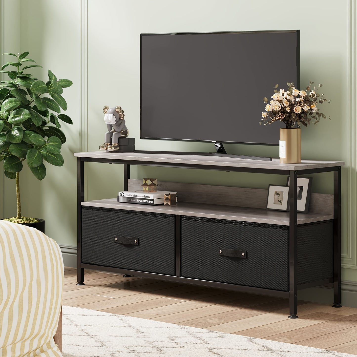 EuKer Dresser TV Stand, Entertainment Center With Storage, 50 Inch TV Stand For Bedroom Small TV Stand Dresser With Drawers And Shelves, TV & Media Console Table Furniture For Living Room, Black