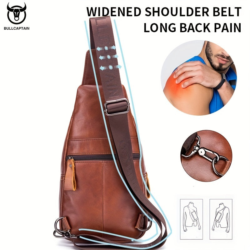 Fashion-Forward Men's Genuine Leather Bag: Adjustable, Spacious & Detailed for All Outings