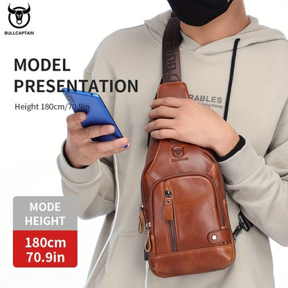Fashion-Forward Men's Genuine Leather Bag: Adjustable, Spacious & Detailed for All Outings