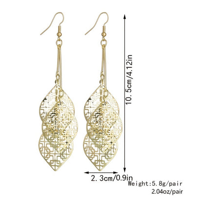 Stunning Dangle Earrings - Exquisite Hollow Pattern Leaf Design, Boho Vacation Style, Trendy Female Gift, Hypoallergenic, Nickel-Free, Lightweight, Easy to Wear, Perfect for Any Occasion