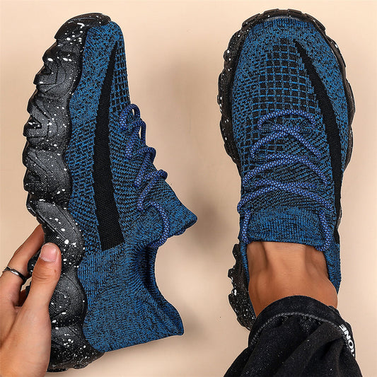 Men'S Casual Sneakers - Breathable Knit Upper, Geometric Pattern, Lace-Up Closure, Durable Rubber Sole, Comfortable Fabric Lining for Spring Sports & Casual Attire, Athletic Footwear | Geometric Pattern Shoes | Knit Construct