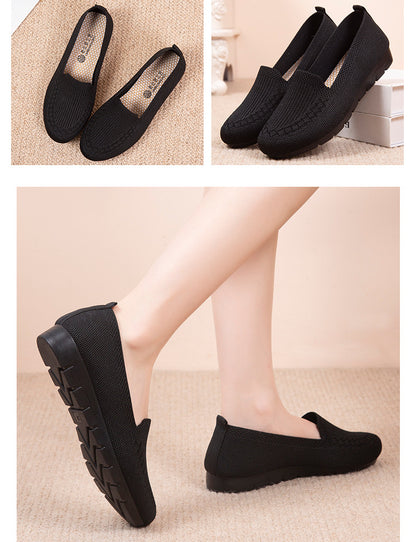 Womens Comfy Solid Color Knit Loafers - Lightweight Non-slip Slip-Ons for Casual Walking - Flexible, Durable & Stylish Everyday Shoes
