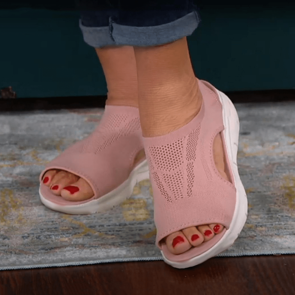 [Knitted Sandals] Lightweight Women's Knitted Cut-out Sandals | Solid Color Open Toe Slip On Shoes, Wedge Shoes