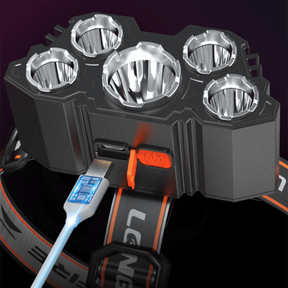 1pc Super Brightest Powerful 5 LED Headlamp Rechargeable Headlamps Headlights Head Torch Outdoor Camping Running Lighting