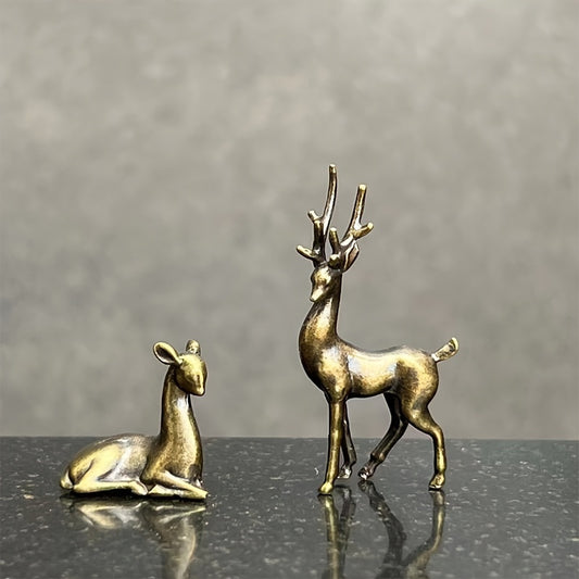 Exquisite Vintage 2pcs Brass Deer Figurines - Elegant Miniature Decorations with Rustic Charm and Distressed Finish for Home, Furniture & Landscaping - Perfect for Adding Whimsical Touch to Any Room