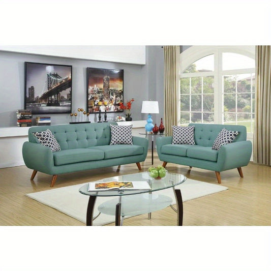 Laguna Color Polyfiber Sofa And Loveseat 2pc Sofa Set Living Room Furniture Plywood Tufted Couch Pillows