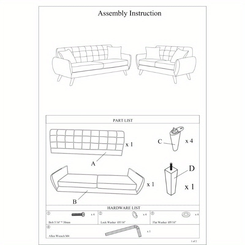 Laguna Color Polyfiber Sofa And Loveseat 2pc Sofa Set Living Room Furniture Plywood Tufted Couch Pillows