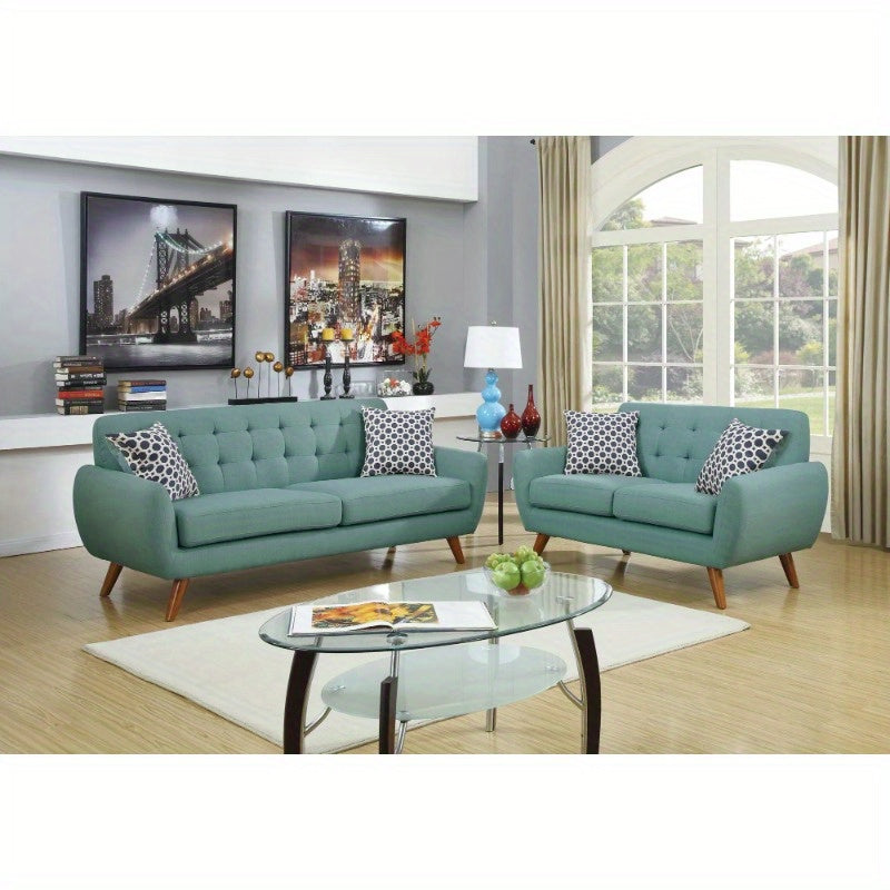 Laguna Color Polyfiber Sofa And Loveseat 2pc Sofa Set Living Room Furniture Plywood Tufted Couch Pillows