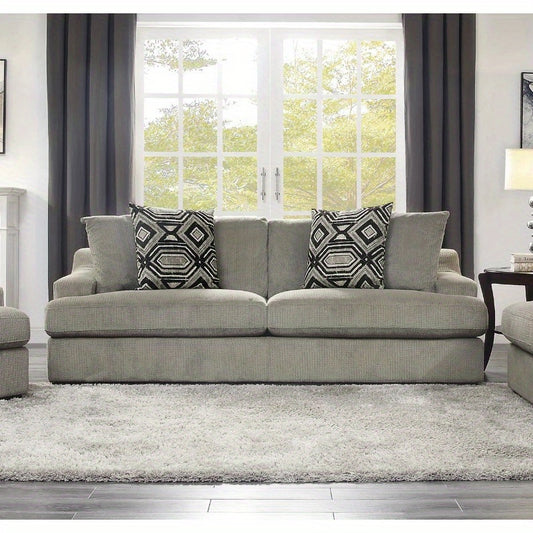 Modern Traditional Luxury Living Room Sofa 1pc Light Gray Plush Microfiber Upholstery 4 Decorative Pillows Cushion Seat Solid Wood Furniture