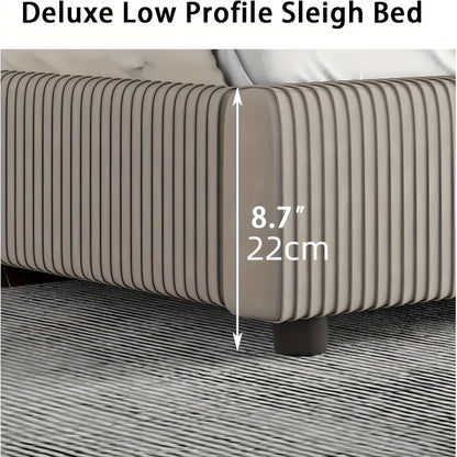 Bedroom Furniture| Elegant Beige Corduroy Upholstered Bed Frame - Soft, Low Profile Platform Bed with Vertical Tufted Headboard, No Box Spring Needed, Easy Assembly, Hardwood Fiber Board, Full Body Support, Bed Accessories