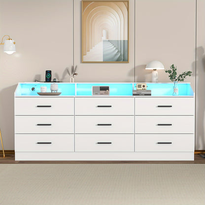 Modern Dresser with Integrated Power Outlet - 9-Drawer Storage Organizer, USB/US Plug, Space-Saving Design for Bedroom, Living Room, Entryway - Easy Assembly Required, Dresser for Bedroom, Bedroom Furniture, Contemporary Styl