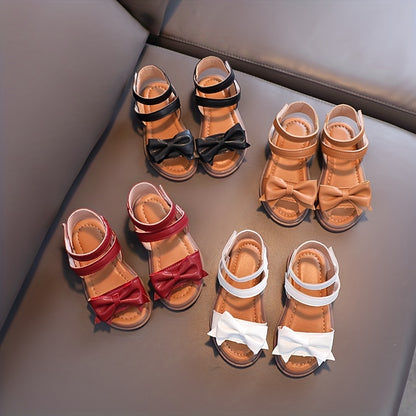 Adorable Bow-Adorned Casual Sandals For Baby Girls, Soft Sole Sandals Perfect For Walking