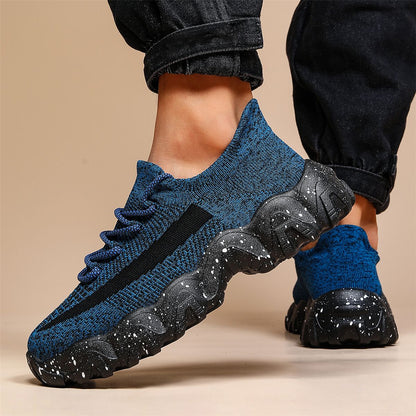 Men'S Casual Sneakers - Breathable Knit Upper, Geometric Pattern, Lace-Up Closure, Durable Rubber Sole, Comfortable Fabric Lining for Spring Sports & Casual Attire, Athletic Footwear | Geometric Pattern Shoes | Knit Construct