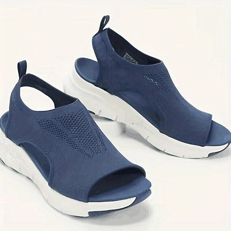 [Knitted Sandals] Lightweight Women's Knitted Cut-out Sandals | Solid Color Open Toe Slip On Shoes, Wedge Shoes