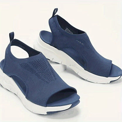 [Knitted Sandals] Lightweight Women's Knitted Cut-out Sandals | Solid Color Open Toe Slip On Shoes, Wedge Shoes