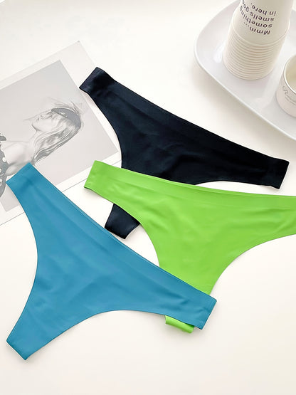 7 Pcs Women's Comfortable Thin Solid Thong Panties, Seamless Micro Elastic Panties, Women's Underwear & Lingerie