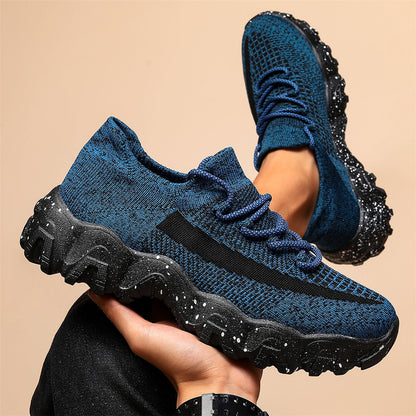 Men'S Casual Sneakers - Breathable Knit Upper, Geometric Pattern, Lace-Up Closure, Durable Rubber Sole, Comfortable Fabric Lining for Spring Sports & Casual Attire, Athletic Footwear | Geometric Pattern Shoes | Knit Construct