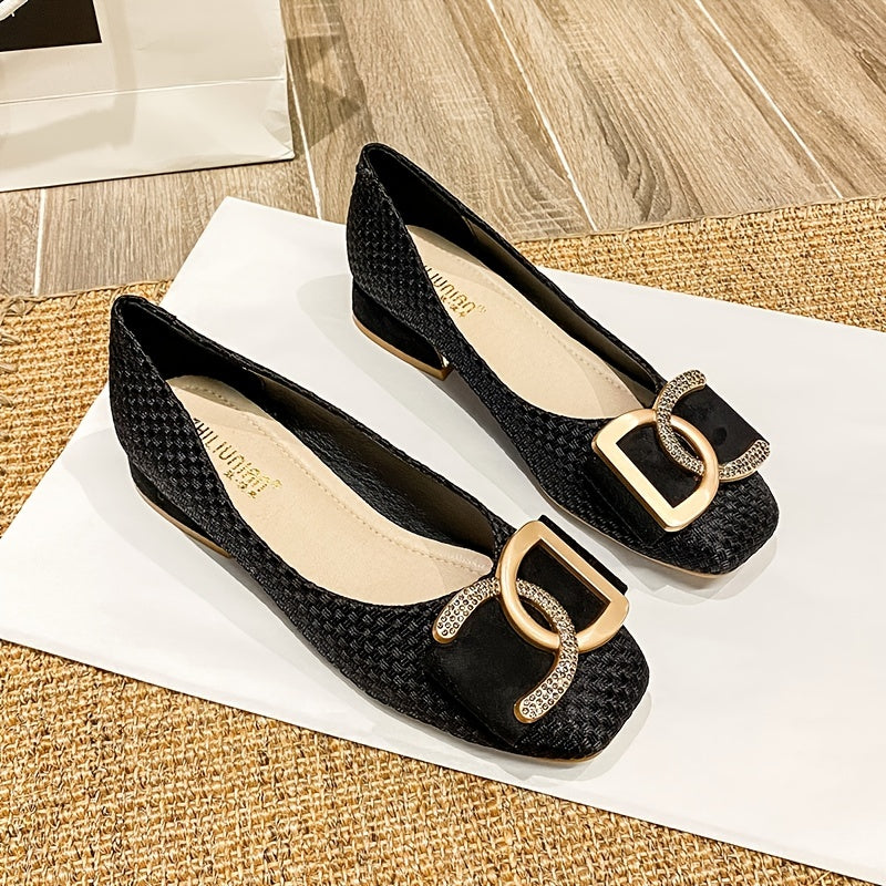 Small Fragrance Wind Single Shoe Women's Spring and Autumn New Outdoor Comfortable Versatile Soft Sole Low-Heel Non-Tiring Four Seasons Square-Toe Mid-Heel Flat Shoes