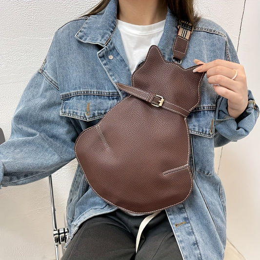 Women'S Cat-Shaped Shoulder Bag, Vintage Synthetic Faux Leather Crossbody Purse with Wristlet, Lace Embellishment, Removable Strap, Zipper Closure, Fade Resistant, Synthetic Faux Leather Lining - Solid Color