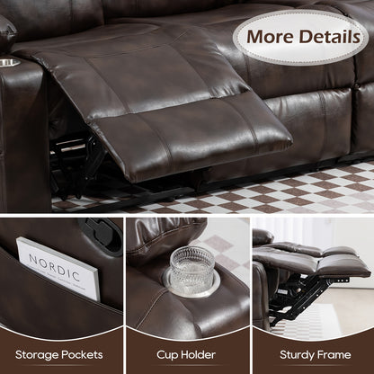 Consofa Manual Recliner Chair Set, Fabric Reclining Sofa Chair With Cup Holders, Upholstered Recliner With Side Pockets Suitable For Living Room Furniture (3Brown