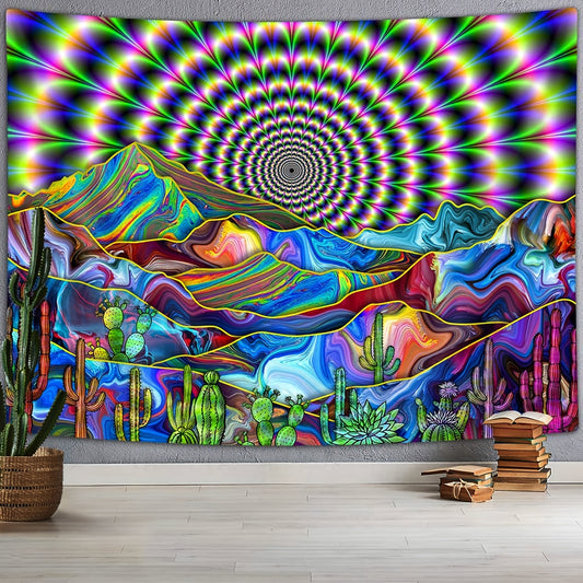 Colorful Psychedelic Mountain Tapestry: Modern Abstract Art for Bedroom or Living Room