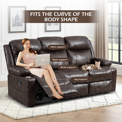 Consofa Manual Recliner Chair Set, Fabric Reclining Sofa Chair With Cup Holders, Upholstered Recliner With Side Pockets Suitable For Living Room Furniture (3Brown