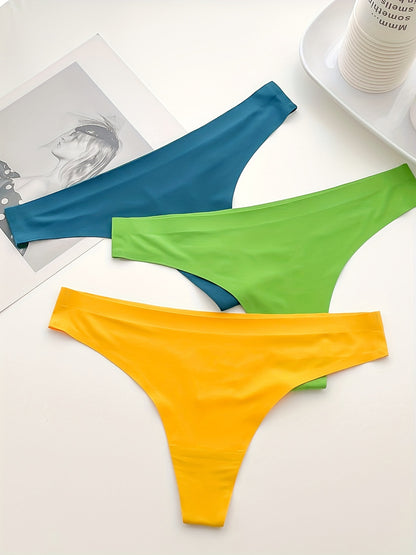 7 Pcs Women's Comfortable Thin Solid Thong Panties, Seamless Micro Elastic Panties, Women's Underwear & Lingerie