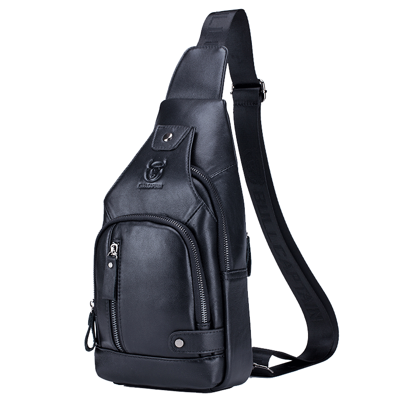 Fashion-Forward Men's Genuine Leather Bag: Adjustable, Spacious & Detailed for All Outings