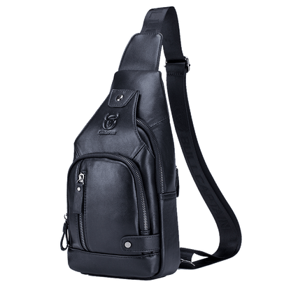 Fashion-Forward Men's Genuine Leather Bag: Adjustable, Spacious & Detailed for All Outings