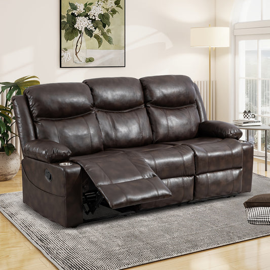 Consofa Manual Recliner Chair Set, Fabric Reclining Sofa Chair With Cup Holders, Upholstered Recliner With Side Pockets Suitable For Living Room Furniture (3Brown