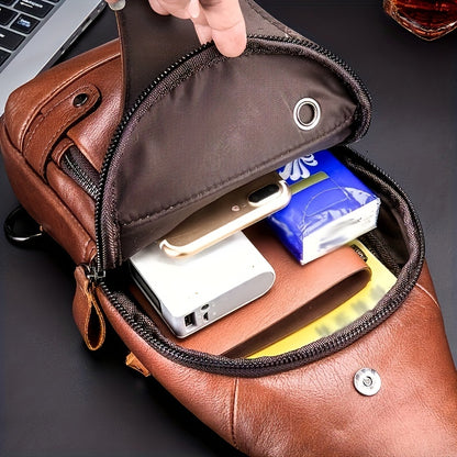Fashion-Forward Men's Genuine Leather Bag: Adjustable, Spacious & Detailed for All Outings
