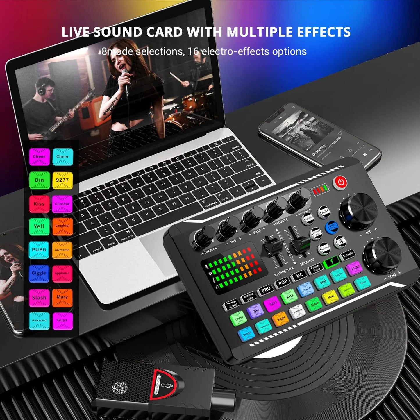 Podcast Live Streaming Bundle, F998 Wireless Bluetooth Live Sound Card with Microphone Set Mixer Recording Studio Live broadcast
