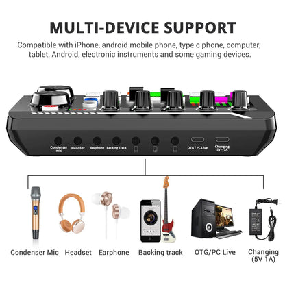Podcast Live Streaming Bundle, F998 Wireless Bluetooth Live Sound Card with Microphone Set Mixer Recording Studio Live broadcast