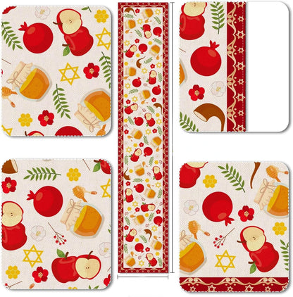 Shana Tova Jewish New Year Linen Table Runners Dresser Scarves Reusable Rosh Hashanah Table Runners Kitchen Dining Decorations