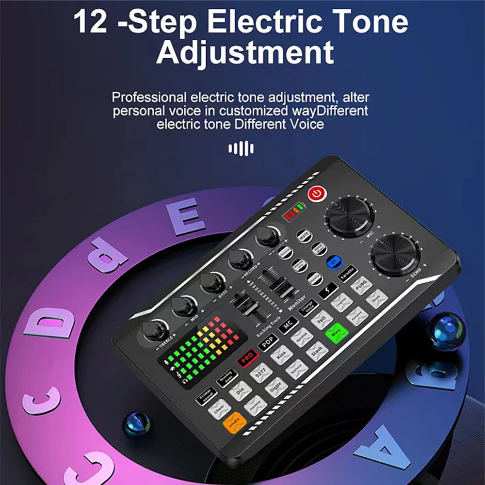 Podcast Live Streaming Bundle, F998 Wireless Bluetooth Live Sound Card with Microphone Set Mixer Recording Studio Live broadcast