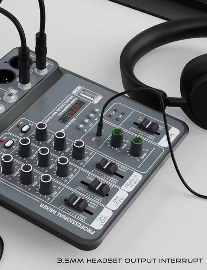 4 Channel Audio Mixer 48V Phantom Power USB Studio Sound Mixers Bluetooth DJ Console Mixing for Karaok