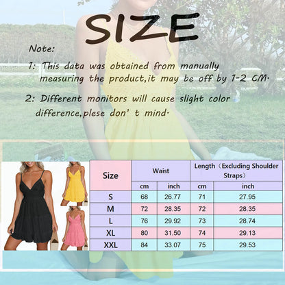Women Summer Lace Short Dresses Casual V Neck Boho Ruffle Sleeveless A Line Beach Sun Dress Backless Sexy Dresses For Women
