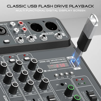 4 Channel Audio Mixer 48V Phantom Power USB Studio Sound Mixers Bluetooth DJ Console Mixing for Karaok