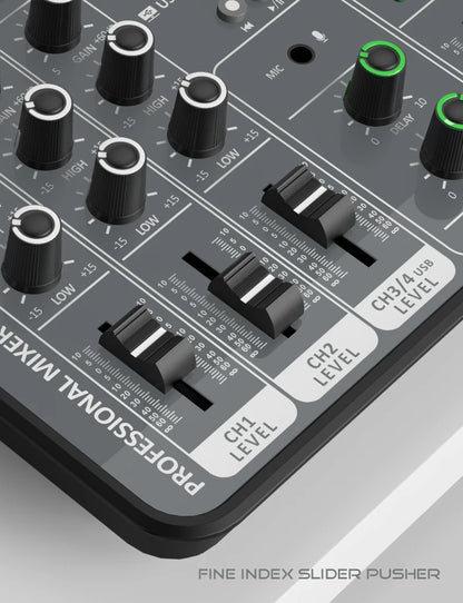 4 Channel Audio Mixer 48V Phantom Power USB Studio Sound Mixers Bluetooth DJ Console Mixing for Karaok