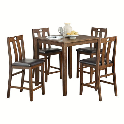 Brown Finish 5pc Counter Height Set Dining Table and 4 Chairs Upholstered Seat Wooden Kitchen Dining Furniture Set Transitional Style