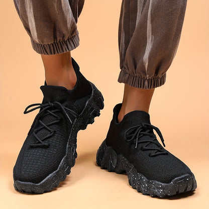 Men'S Casual Sneakers - Breathable Knit Upper, Geometric Pattern, Lace-Up Closure, Durable Rubber Sole, Comfortable Fabric Lining for Spring Sports & Casual Attire, Athletic Footwear | Geometric Pattern Shoes | Knit Construct