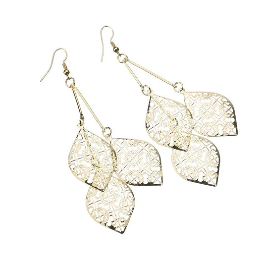 Stunning Dangle Earrings - Exquisite Hollow Pattern Leaf Design, Boho Vacation Style, Trendy Female Gift, Hypoallergenic, Nickel-Free, Lightweight, Easy to Wear, Perfect for Any Occasion