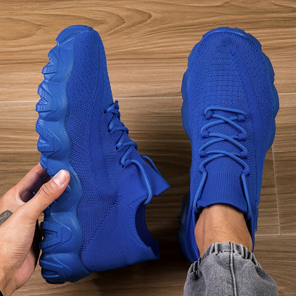 Men'S Casual Sneakers - Breathable Knit Upper, Geometric Pattern, Lace-Up Closure, Durable Rubber Sole, Comfortable Fabric Lining for Spring Sports & Casual Attire, Athletic Footwear | Geometric Pattern Shoes | Knit Construct