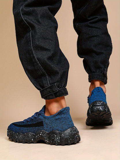 Men'S Casual Sneakers - Breathable Knit Upper, Geometric Pattern, Lace-Up Closure, Durable Rubber Sole, Comfortable Fabric Lining for Spring Sports & Casual Attire, Athletic Footwear | Geometric Pattern Shoes | Knit Construct