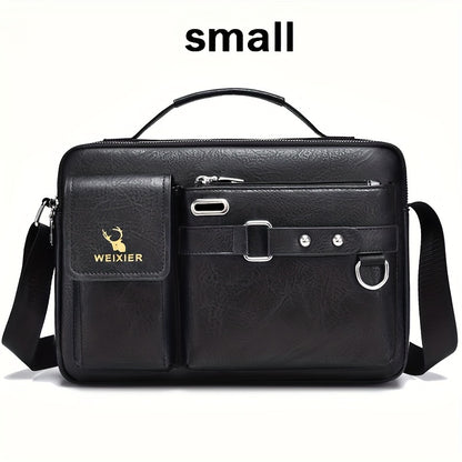 WEIXIER Men's Business Crossbody Bag - Premium with Multi-Compartment Design, Adjustable Strap & Portable Headphone Jack Pocket - Light Brown Office & Casual Shoulder Bag Gift for Dad, Husband (Anniversary Present), Crossbody